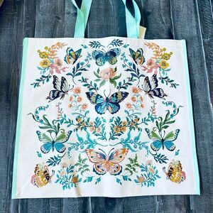 Floral Butterfly Botanical Large Reusable Shopping Tote Bag